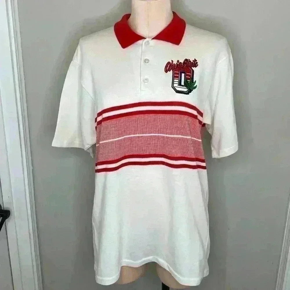 Champion OSU Ohio State Vintage Polo Red White Buckeyes Bucks OH-IO Sz Large